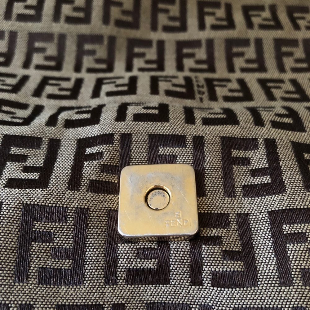 Vintage FENDI Zucchino Double Flap Mamma Baguette Bag in Brown Gold - Picture 9 of 15